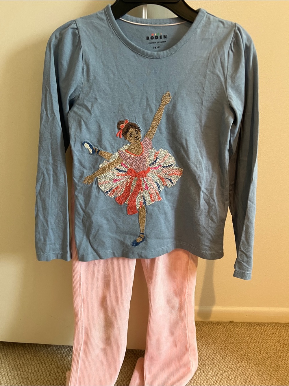 Mini Boden Light Blue Long-Sleeve Top with Ballerina